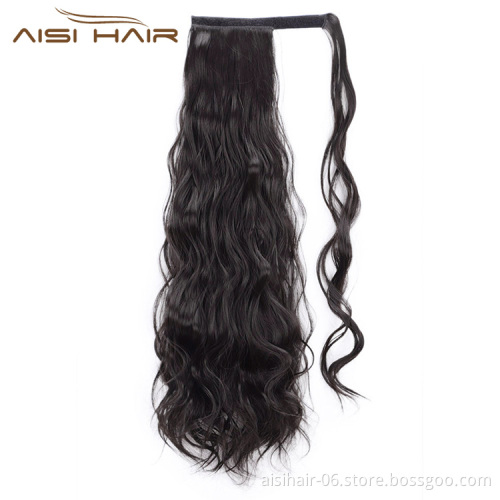 Aisi Hair Long Wavy Clip In Pony Tail Hair Extensions Wrap Around on High Temperature Fiber Synthetic Hair Pieces